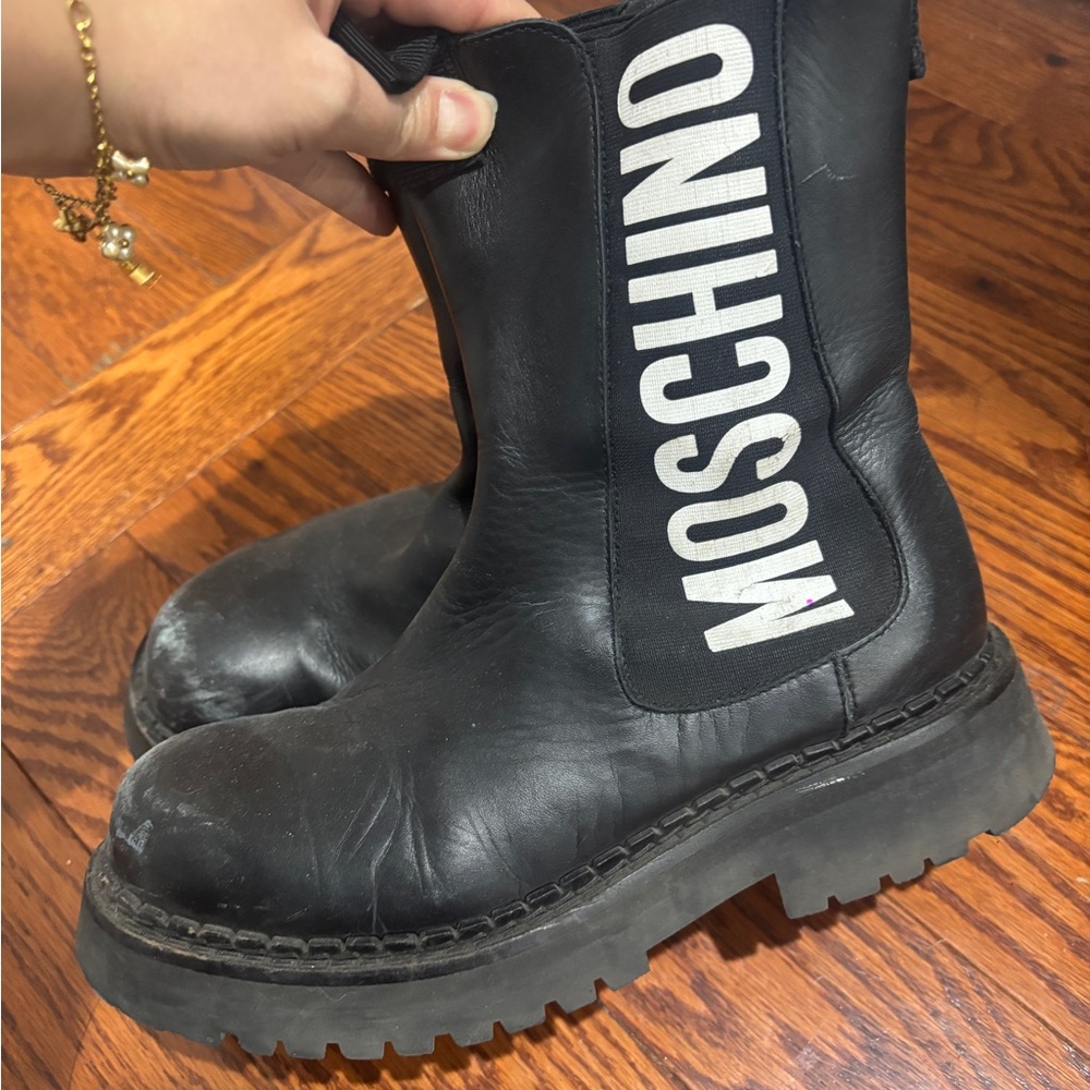 Moschino Black Ankle Boots With Bold Branding View 2
